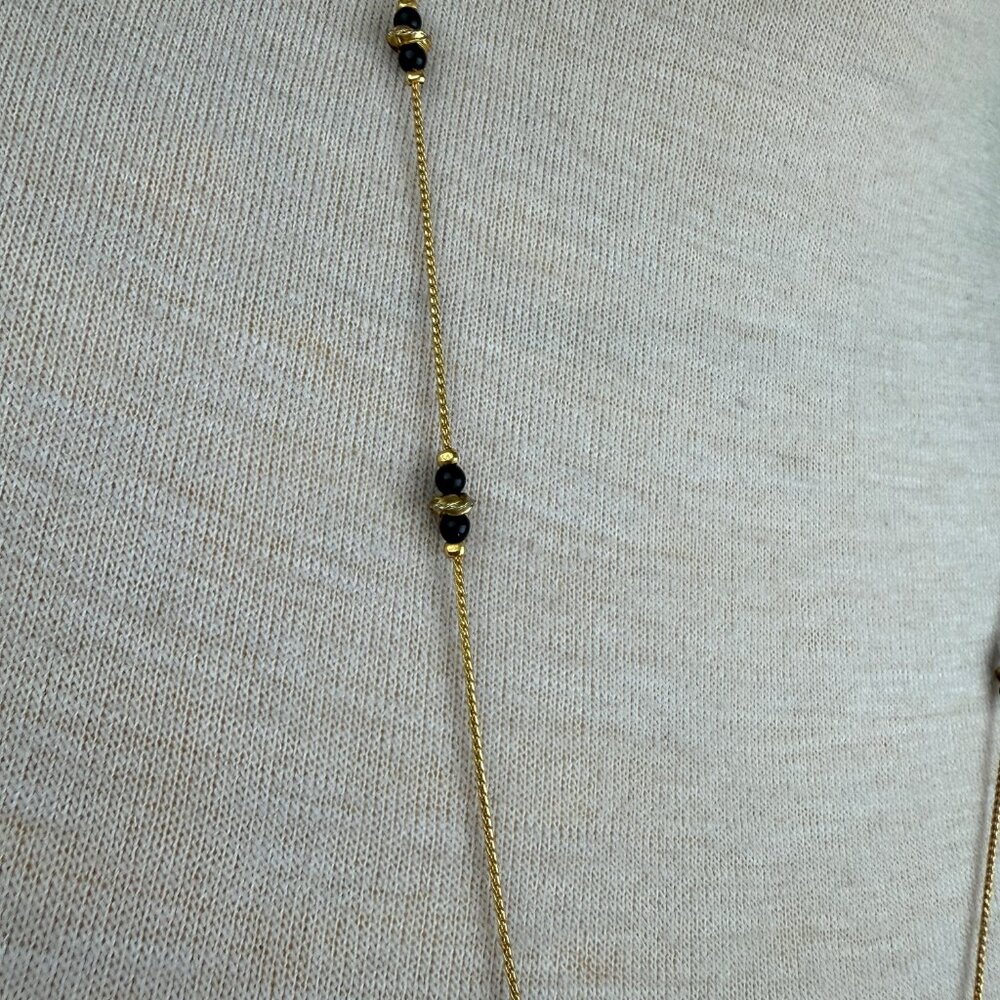 Vintage 30.5" Gold Tone Metal & Black Beaded Necklace Gold Tone Spacers - Picture 4 of 6